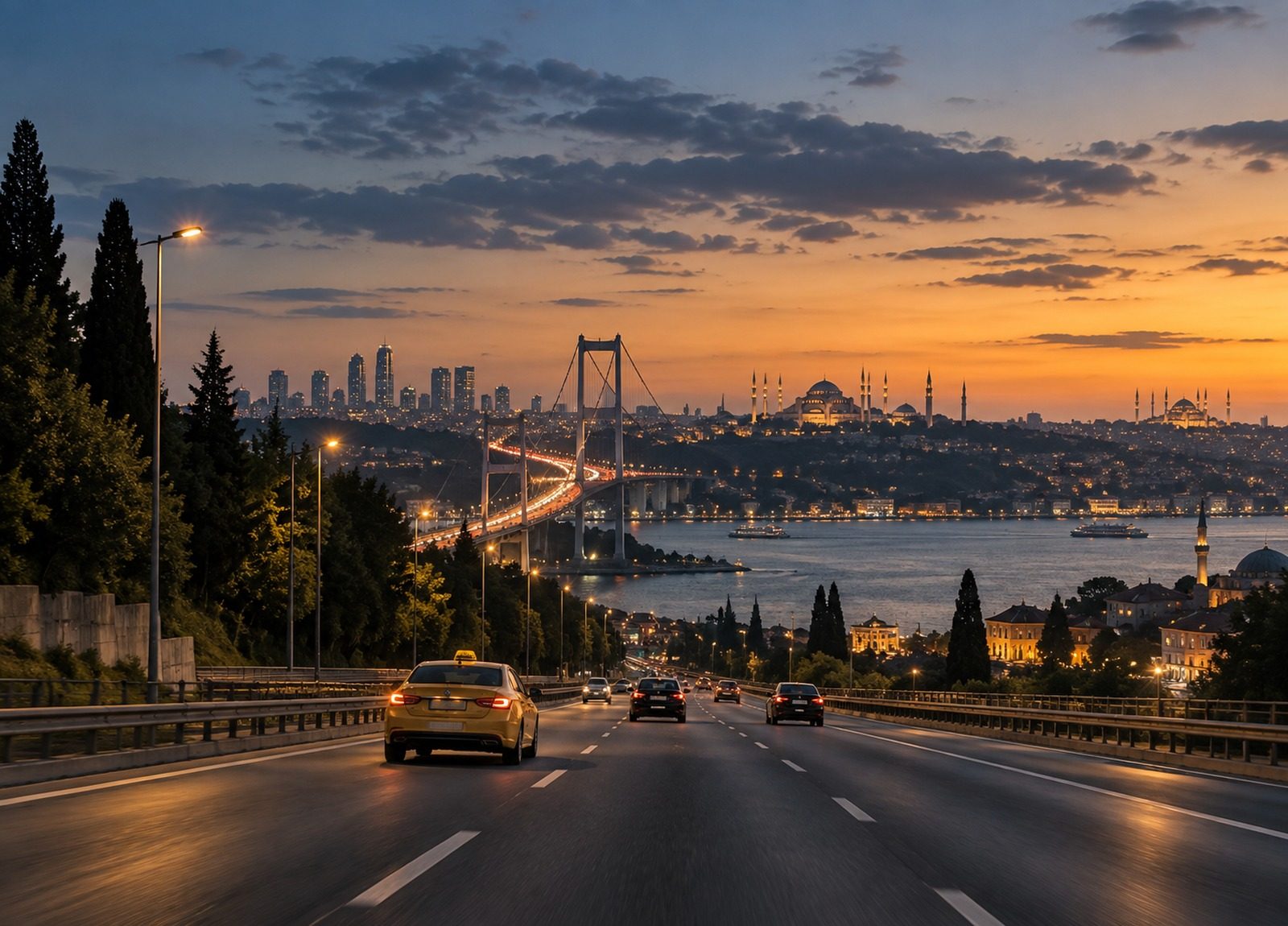 Trakya tarafından akşam saatinde İstanbul girişi ve otoyol
